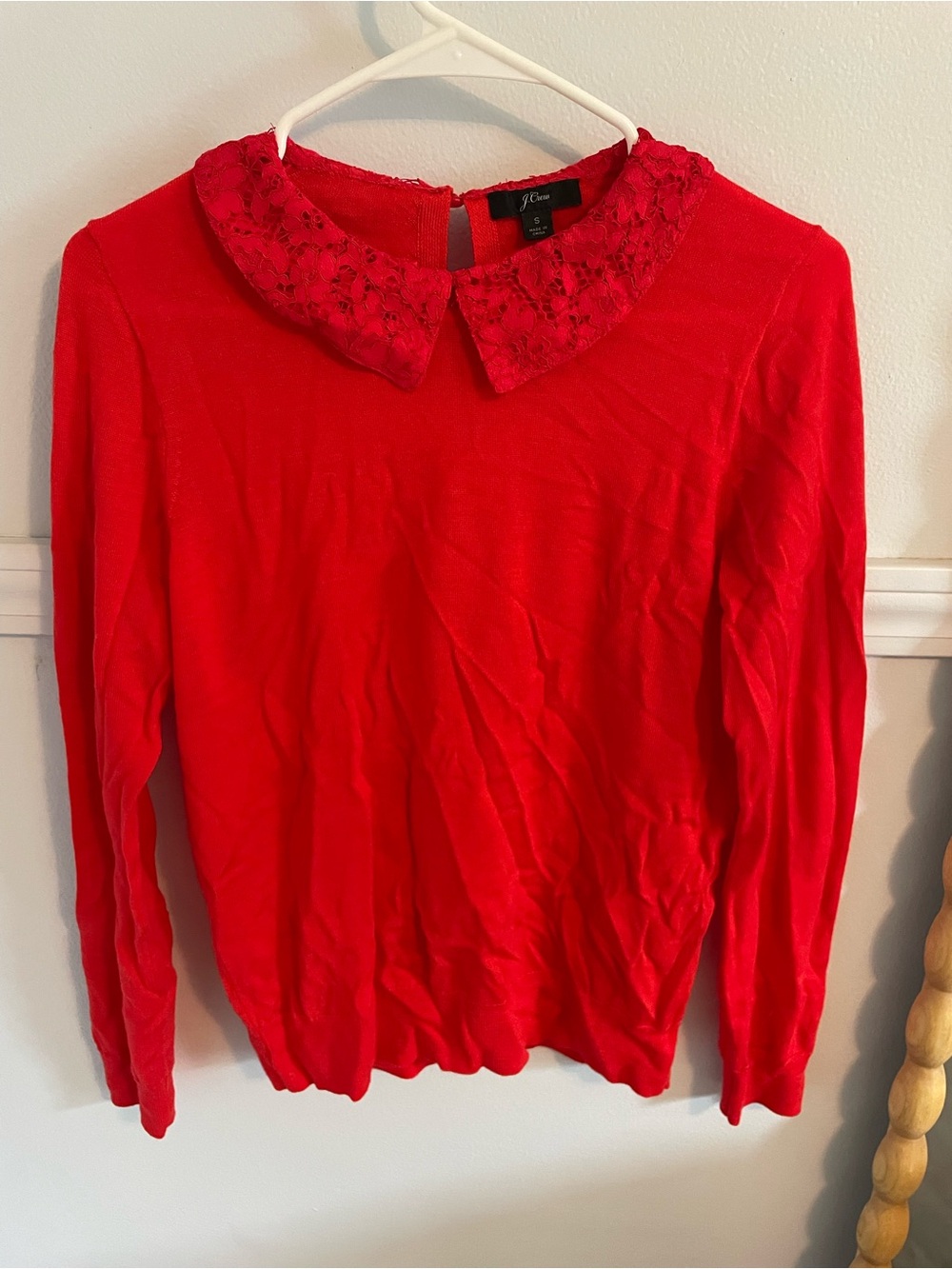 J. Crew Red Lace Collar Top